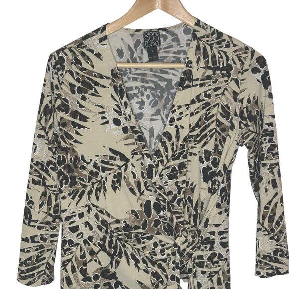 Clara Sun Woo Size Small Animal Palm Tree Print Faux Wrap Micro Mini Dress - Picture 2 of 8